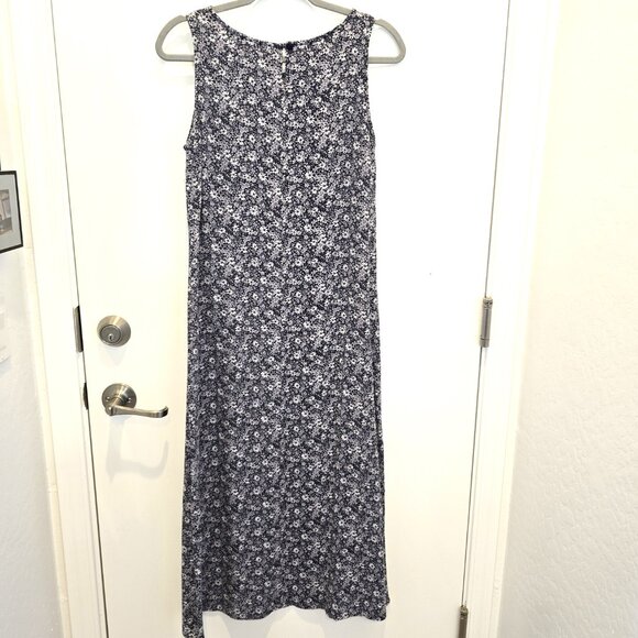 Vintage Jim Elliot Women's Floral Sleeveless Midi Dress Size 8 Navy White Rayon - Picture 3 of 10